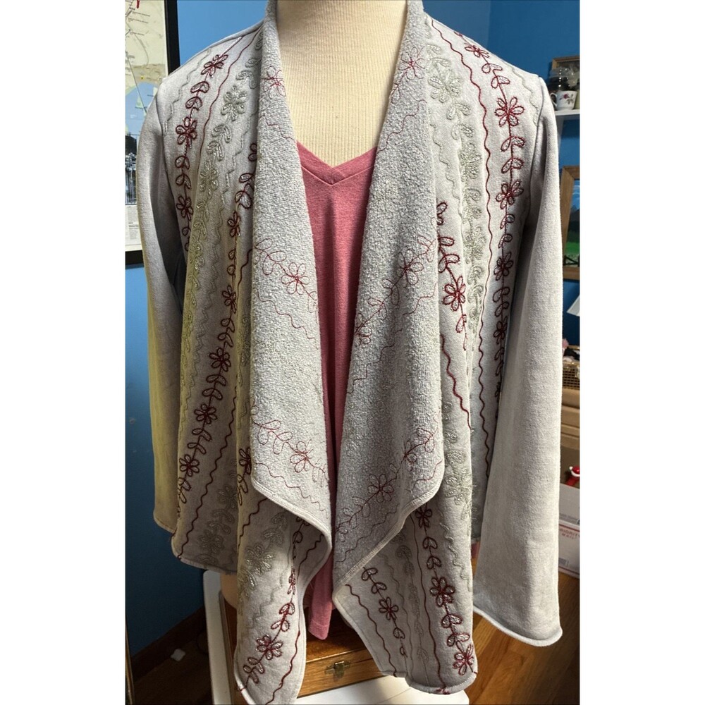 Young Threads Open Waterfall Jacket L Gray Embroidery Festival Boho Lagenlook